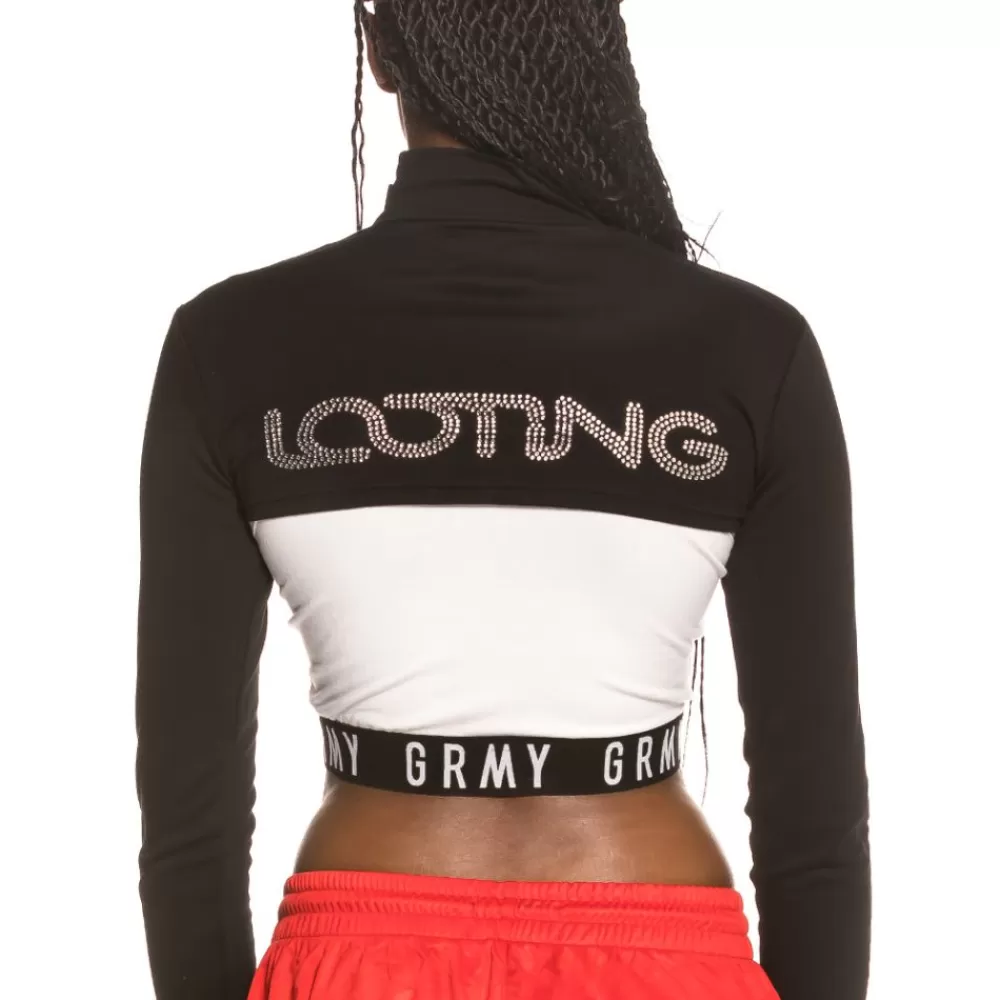 Grimey Camiseta Chica Sighting In Vostok Long Sleeve Crop Top Fw19 Black Flash Sale