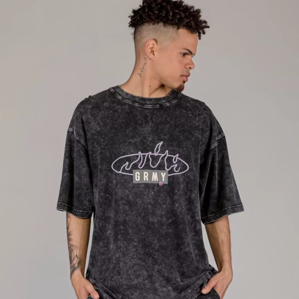 Grimey Camiseta Cloven Tongues Stone Washed Oversized - Washed Black | Summer 23 Cheap