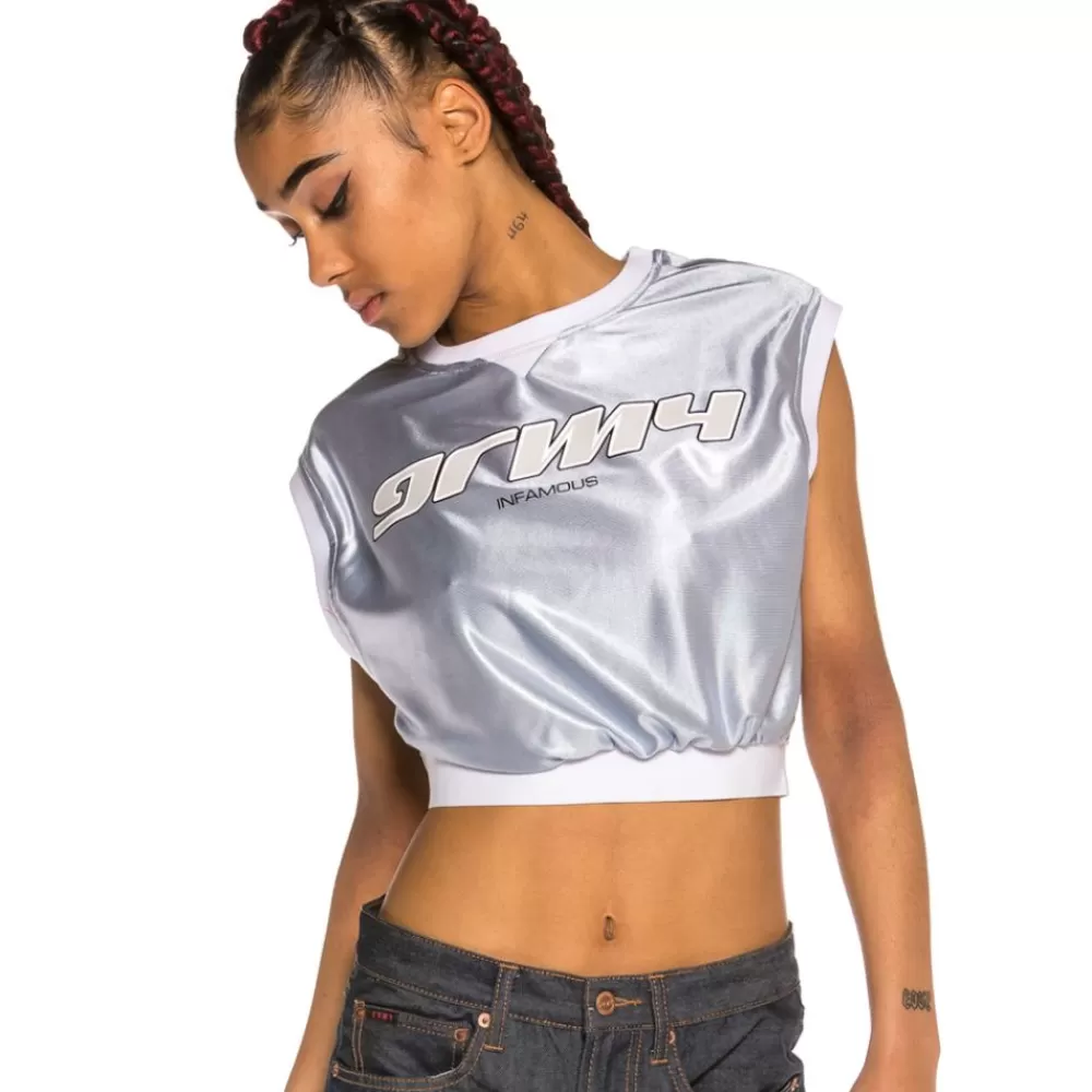 Grimey Crop Top Chica Acknowledge Ss20 Silver Flash Sale
