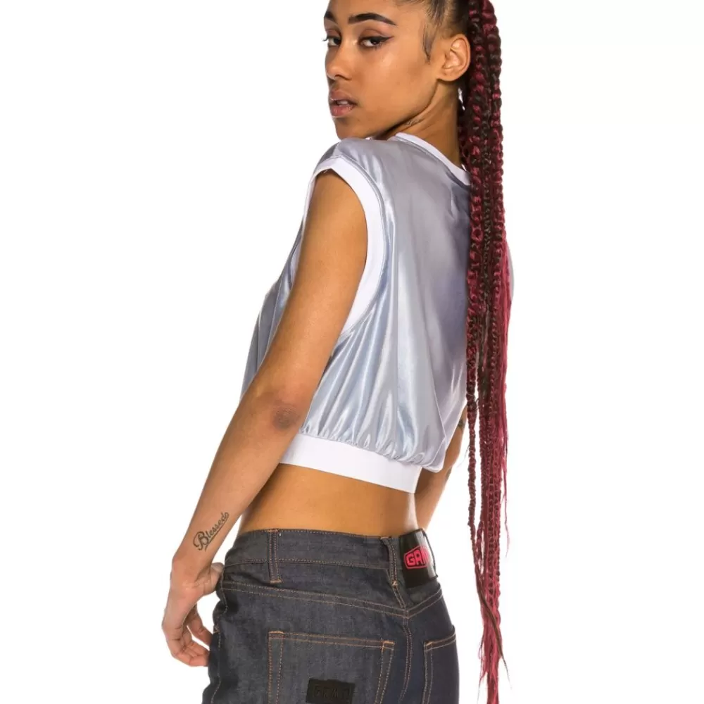 Grimey Crop Top Chica Acknowledge Ss20 Silver Flash Sale