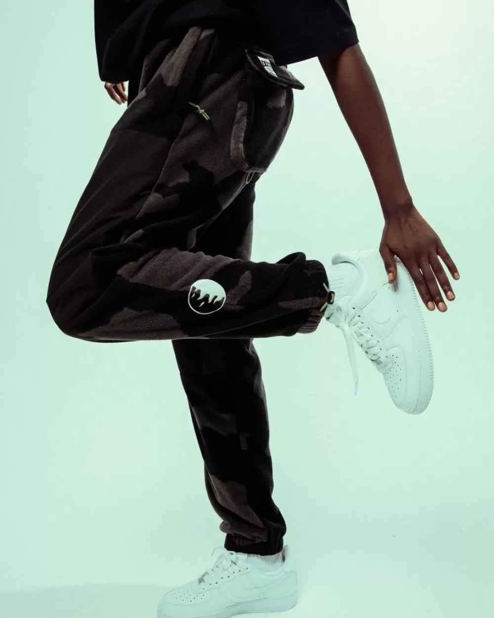 Grimey Back At You All Over Print Polar Fleece Track Pants - Black Store