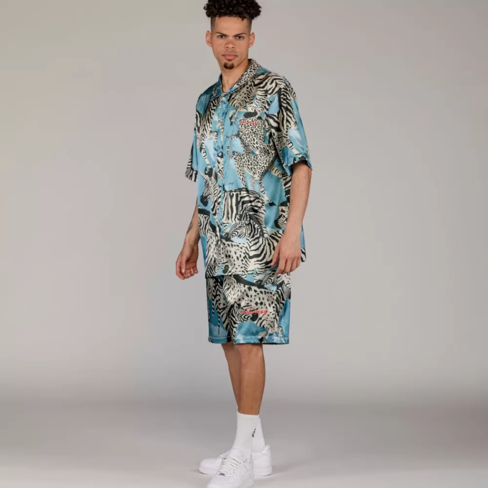 Grimey Pantalon Corto Animal Satin - Blue | Summer 23 Cheap