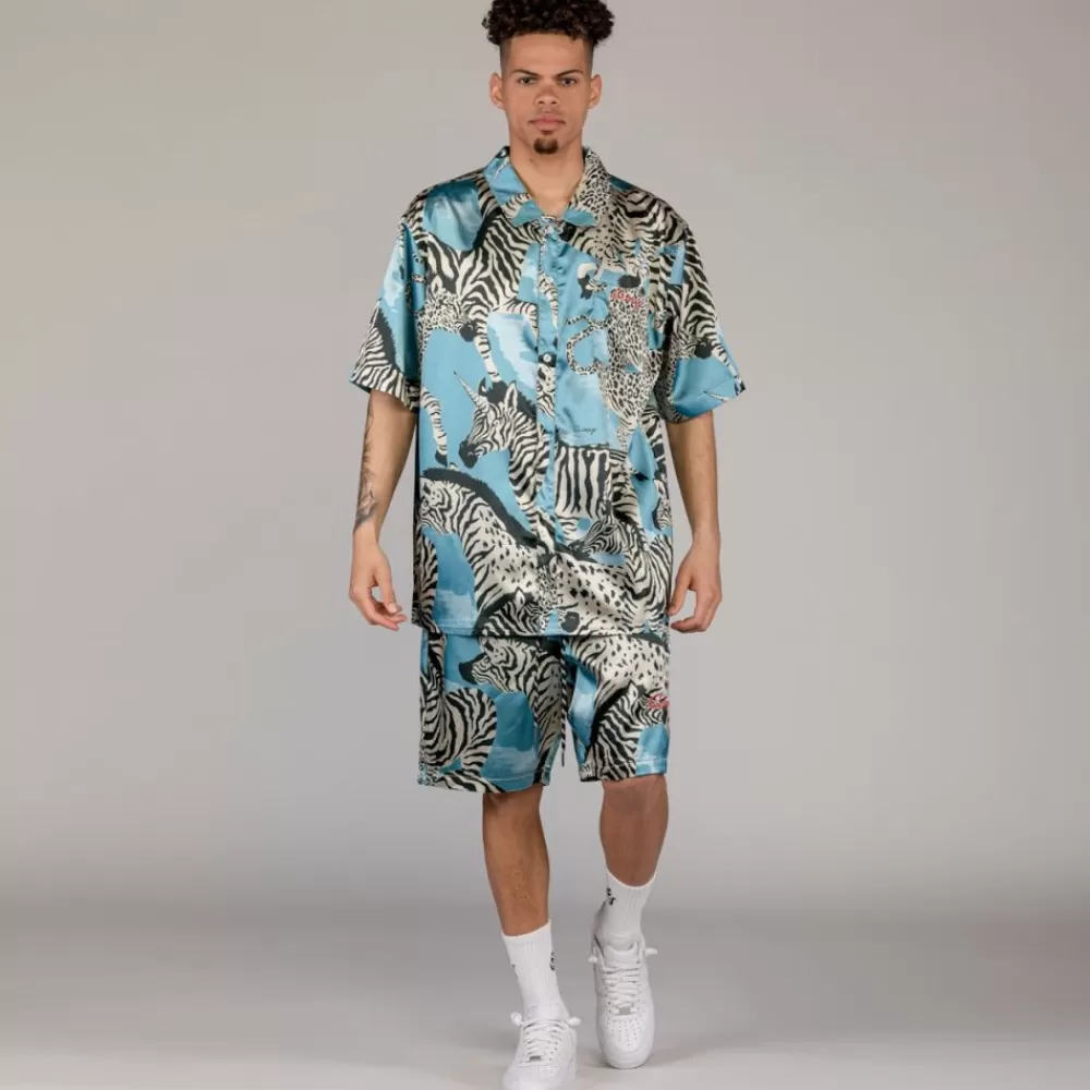 Grimey Pantalon Corto Animal Satin - Blue | Summer 23 Cheap