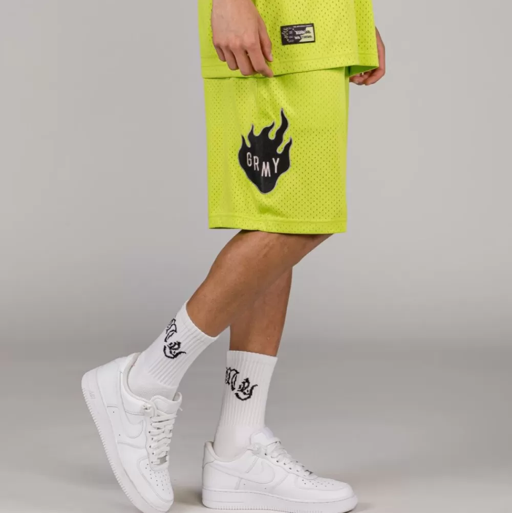Grimey Pantalon Corto Cloven Tongues Mesh - Fluor Lime | Summer 23 Sale