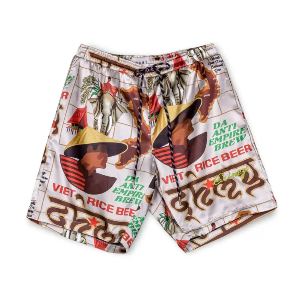 Grimey Pantalon Corto Viet Cong Beer Satin - White | Summer 23 Cheap