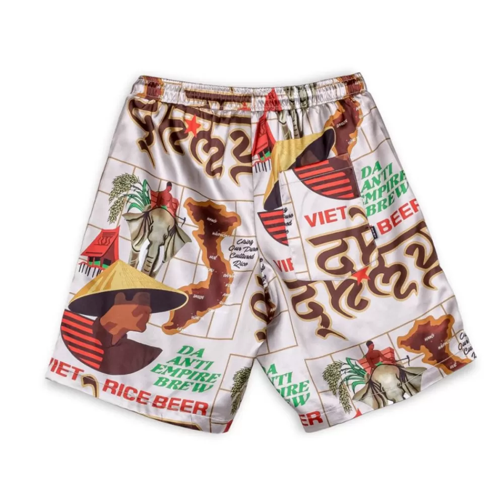 Grimey Pantalon Corto Viet Cong Beer Satin - White | Summer 23 Cheap