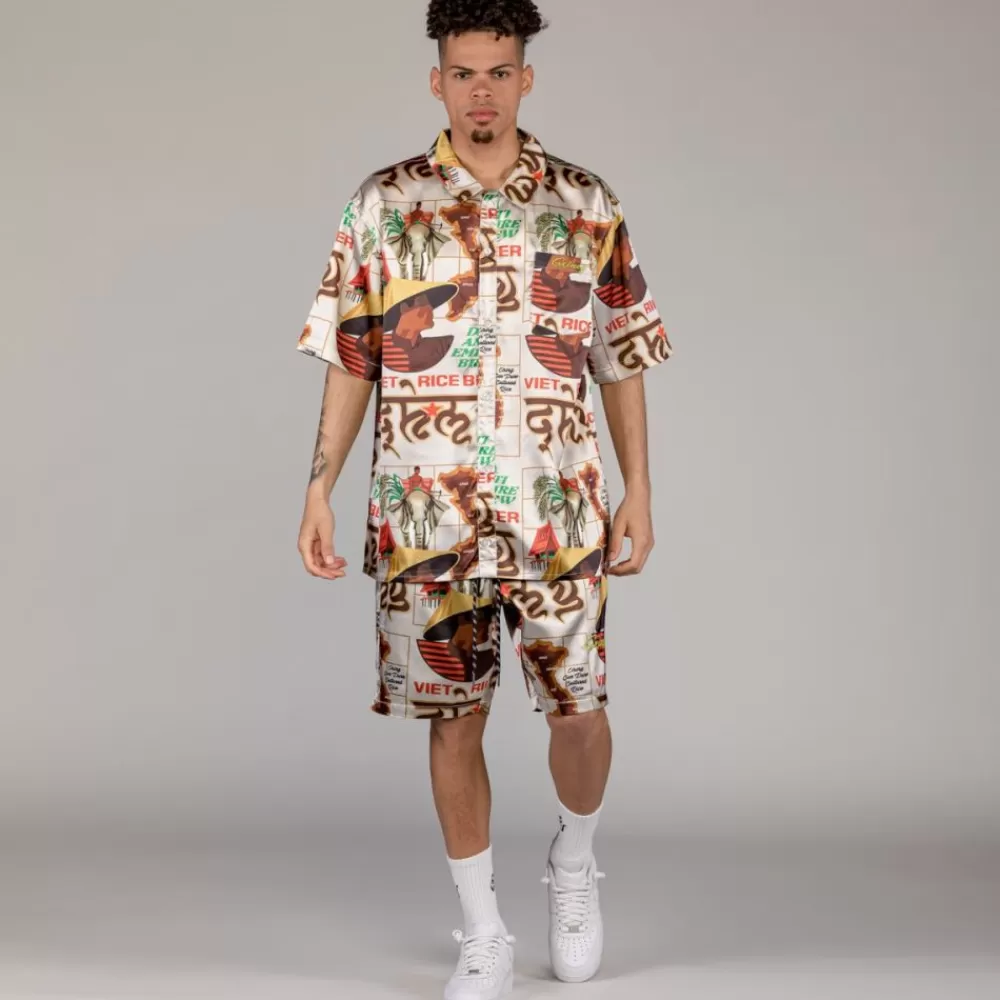 Grimey Pantalon Corto Viet Cong Beer Satin - White | Summer 23 Cheap