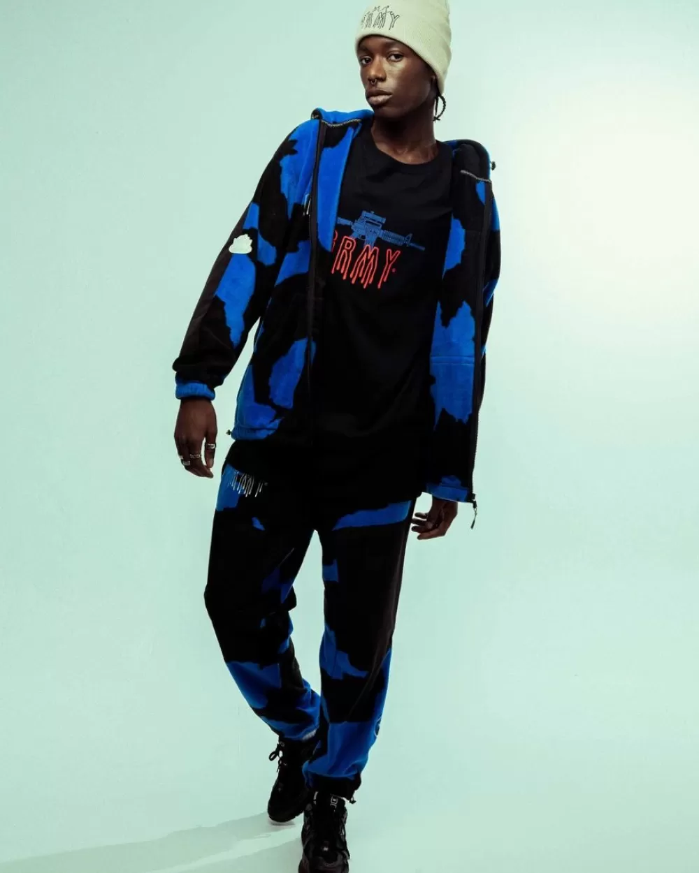 Grimey Pantalon Back At You All Over Print Polar Fleece - Royal Blue | Fw23 Cheap