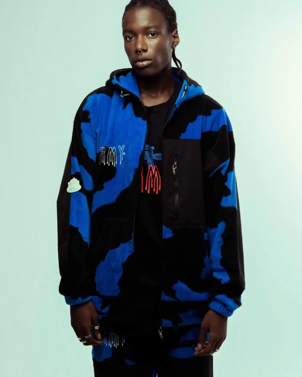 Grimey Sudadera Capucha Back At You All Over Print Polar - Royal Blue | Fw23 Discount
