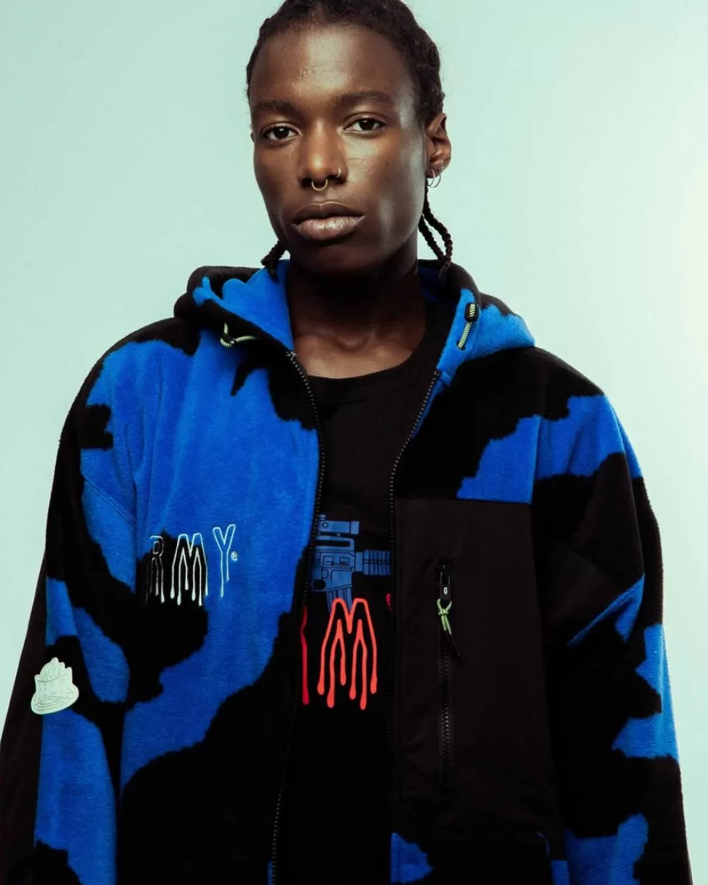 Grimey Sudadera Capucha Back At You All Over Print Polar - Royal Blue | Fw23 Discount