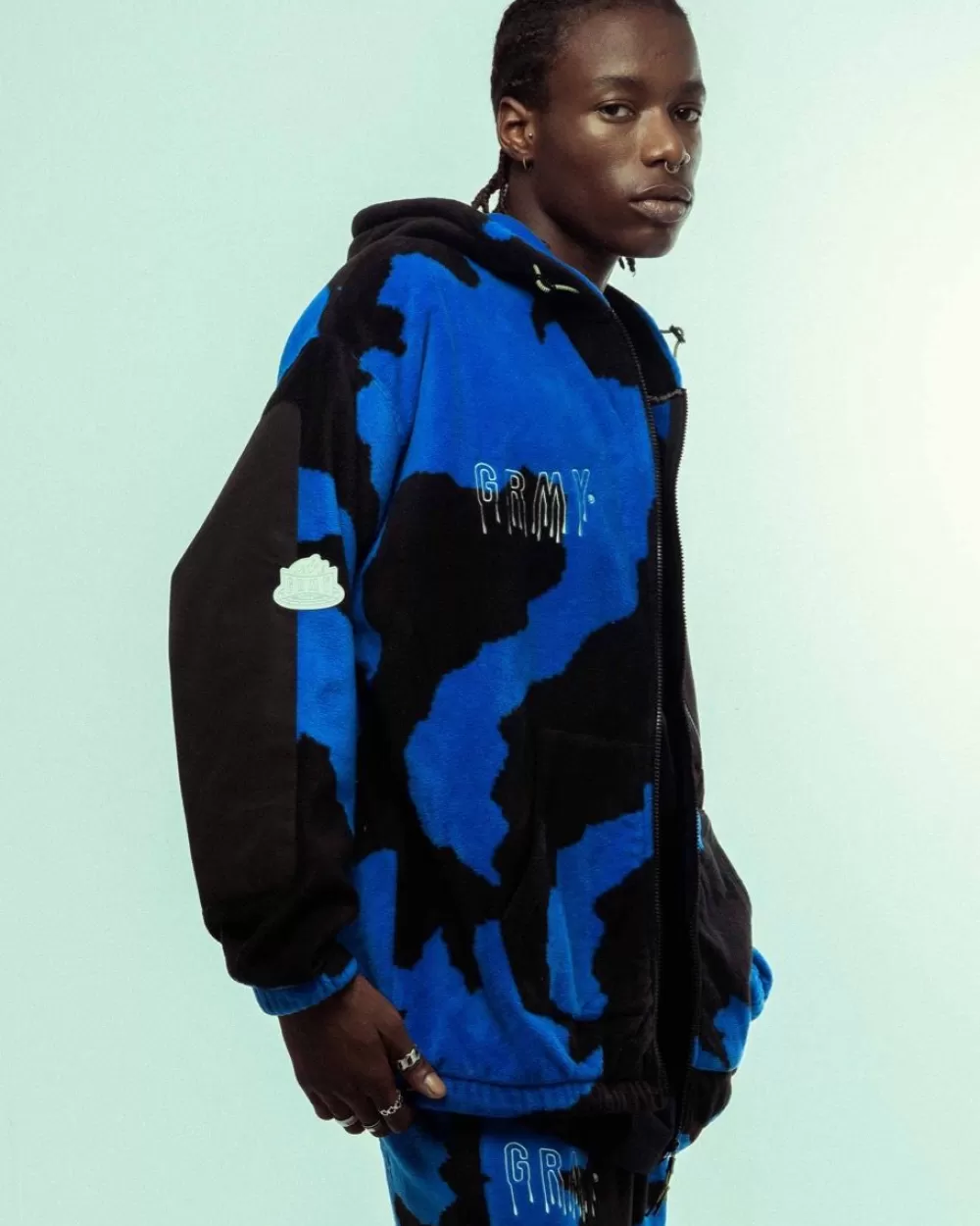 Grimey Sudadera Capucha Back At You All Over Print Polar - Royal Blue | Fw23 Discount