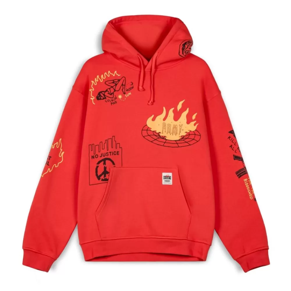 Grimey Sudadera Capucha Back At You Wide Hole Vintage - Red | Fw23 Hot