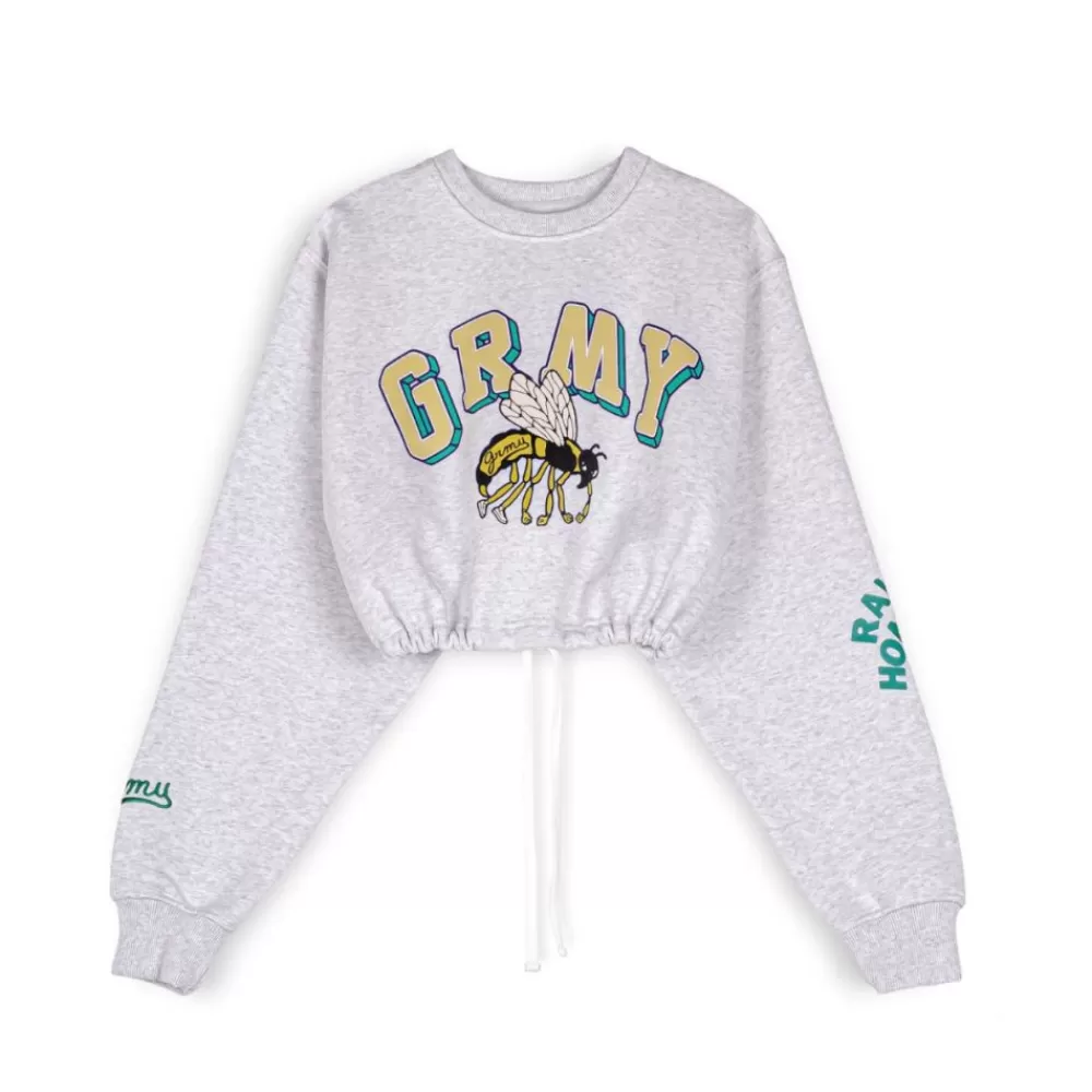Grimey Sudadera De Chica "Hive" Crop Heavyweight Crewneck - Sport Grey | Fall 22 Online