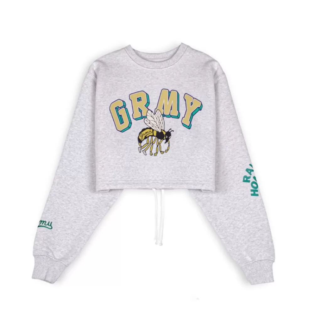Grimey Sudadera De Chica "Hive" Crop Heavyweight Crewneck - Sport Grey | Fall 22 Online