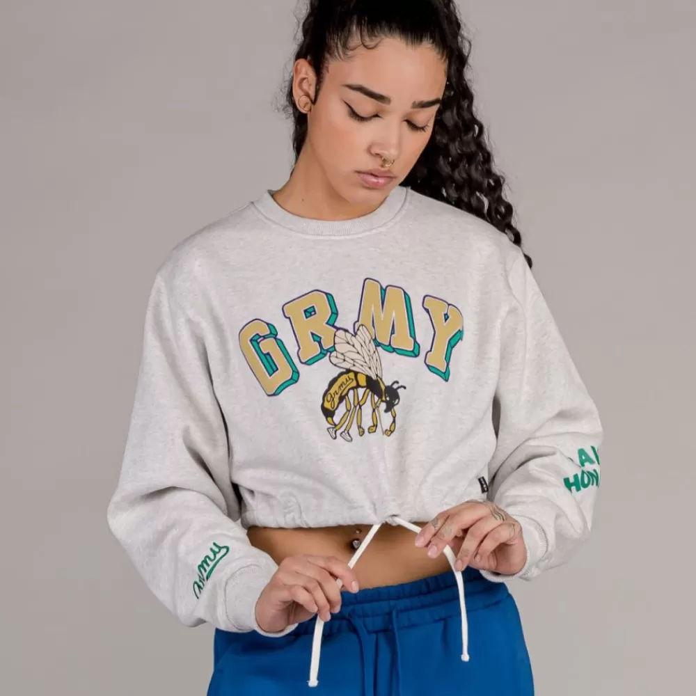 Grimey Sudadera De Chica "Hive" Crop Heavyweight Crewneck - Sport Grey | Fall 22 Online
