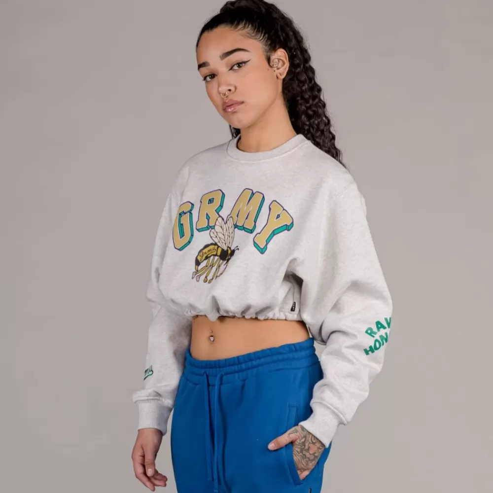 Grimey Sudadera De Chica "Hive" Crop Heavyweight Crewneck - Sport Grey | Fall 22 Online