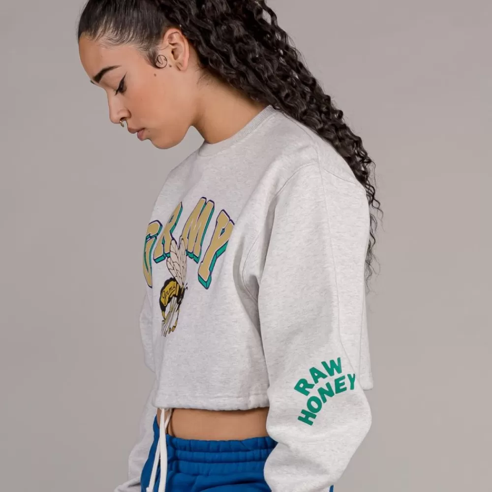 Grimey Sudadera De Chica "Hive" Crop Heavyweight Crewneck - Sport Grey | Fall 22 Online