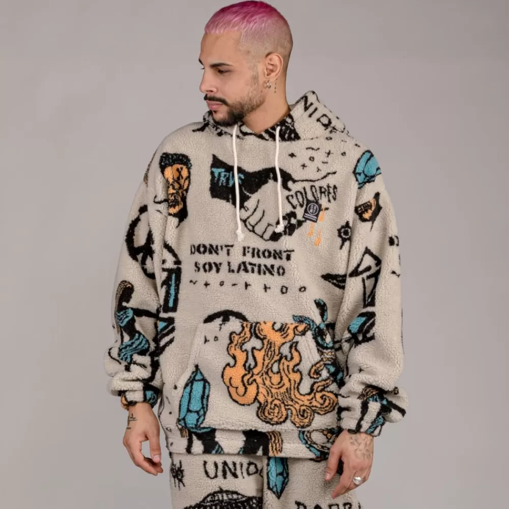 Grimey Sudadera Lost Boys All Over Sherpa Hoodie - Cream | Winter 22 Best Sale