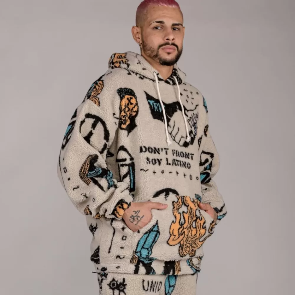 Grimey Sudadera Lost Boys All Over Sherpa Hoodie - Cream | Winter 22 Best Sale