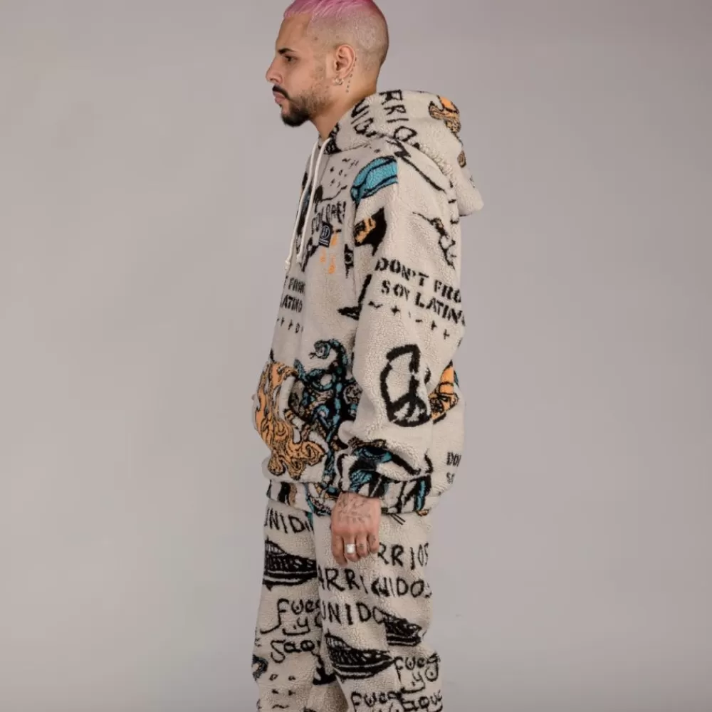 Grimey Sudadera Lost Boys All Over Sherpa Hoodie - Cream | Winter 22 Best Sale