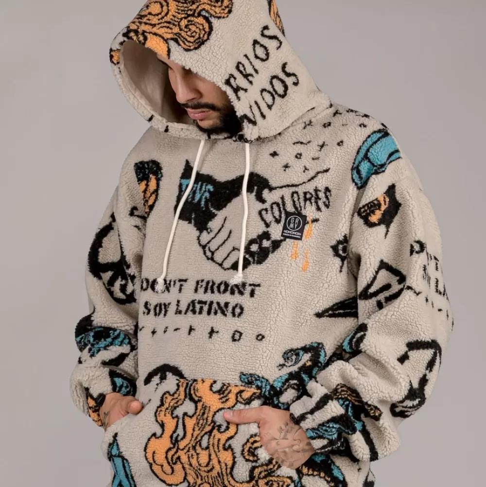 Grimey Sudadera Lost Boys All Over Sherpa Hoodie - Cream | Winter 22 Best Sale