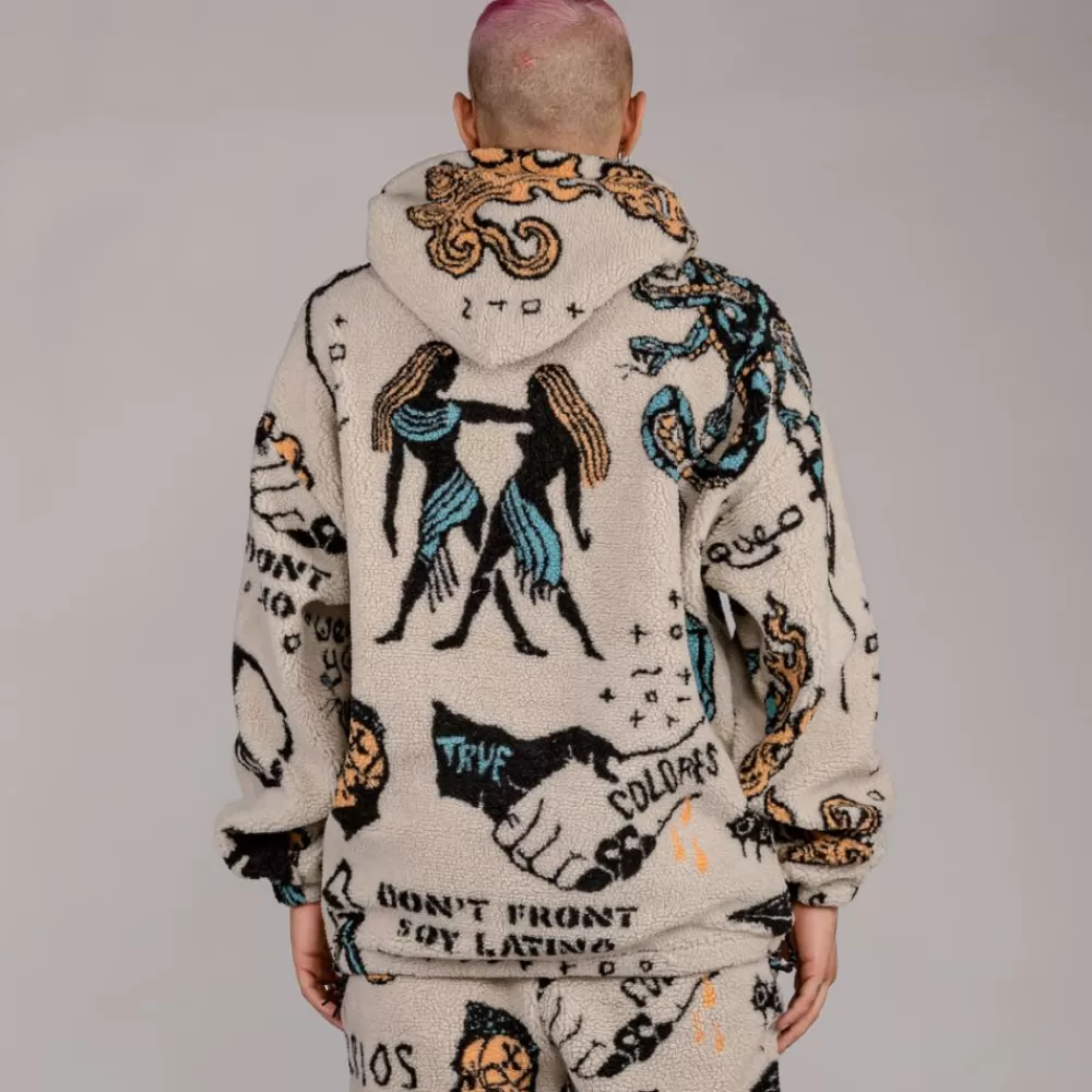 Grimey Sudadera Lost Boys All Over Sherpa Hoodie - Cream | Winter 22 Best Sale
