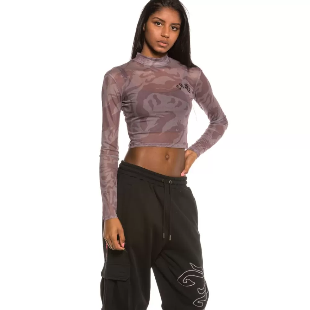 Grimey Top Chica Yoga Fire Mesh Long Sleeve Fw20 Violet Cheap