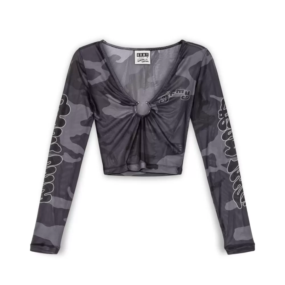Grimey Top Tusker Temple Micro Mesh Girl Crop - Black | Fw23 Best