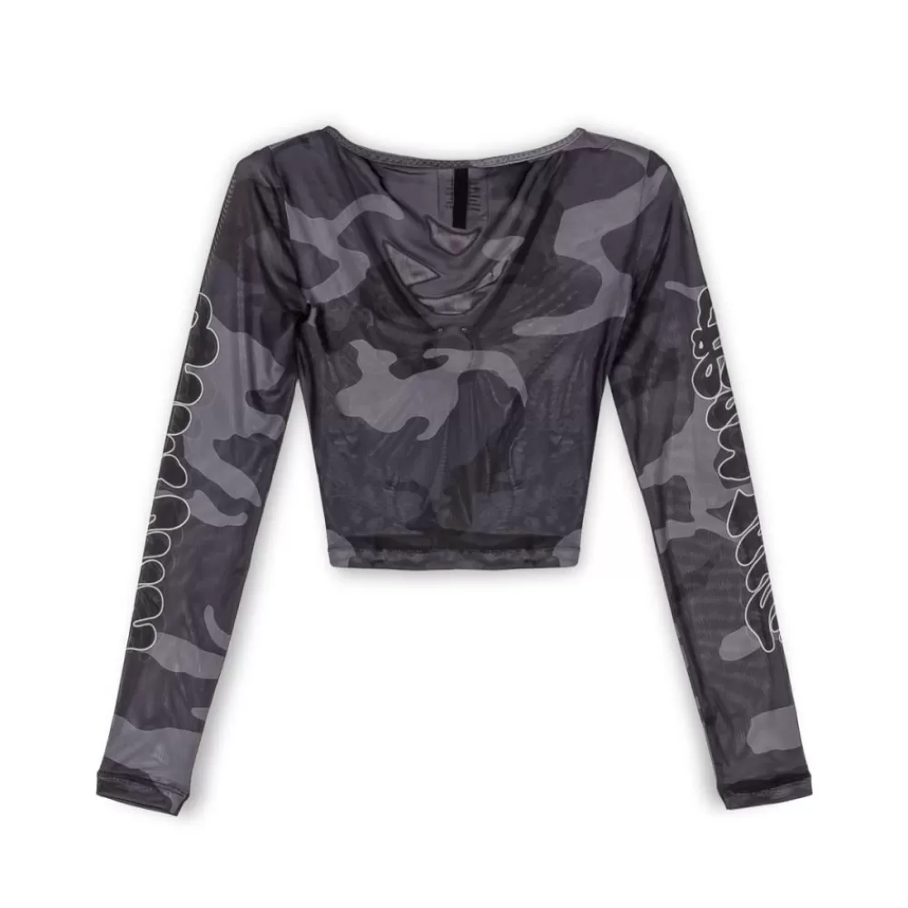 Grimey Top Tusker Temple Micro Mesh Girl Crop - Black | Fw23 Best