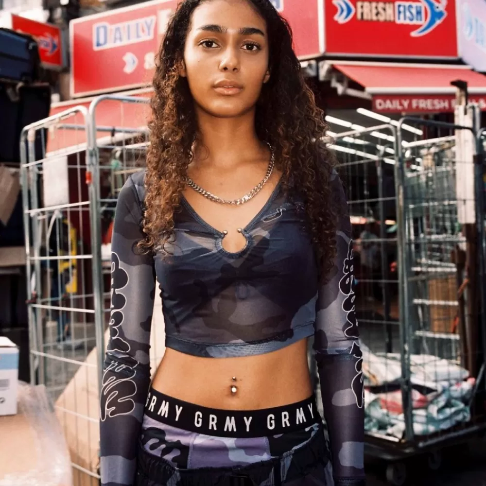 Grimey Top Tusker Temple Micro Mesh Girl Crop - Black | Fw23 Best